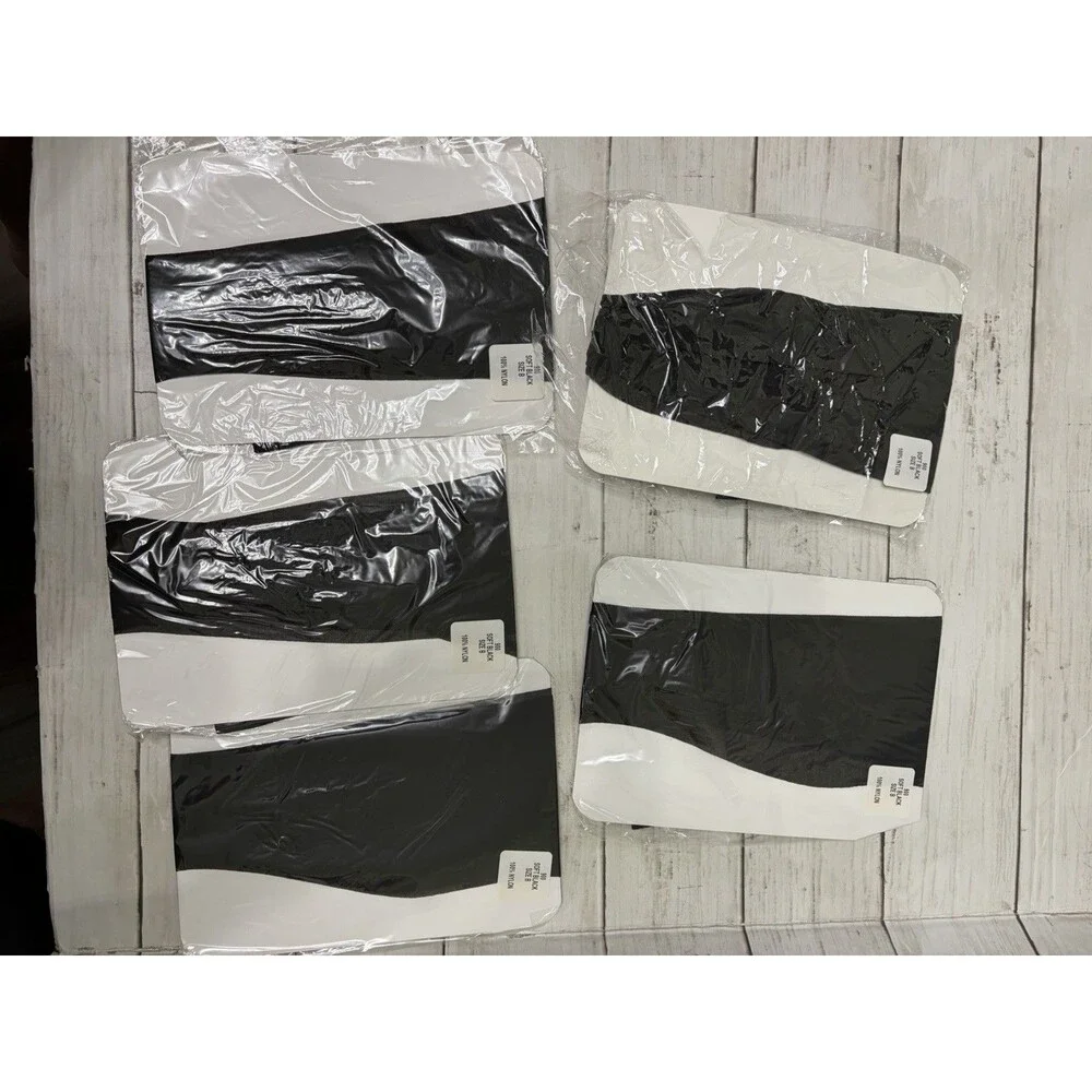 Vintage National Hosiery 5 Pair Soft Black Size B USA NOS Stockings Nylon/Lycra